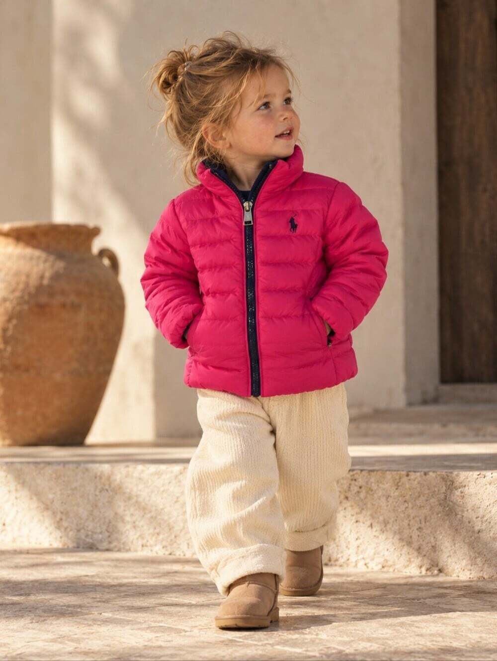 Ralph Lauren Baby Reversible Puffer Jacket 18M Pink Navy Packable Lightweight
